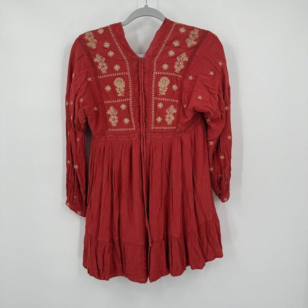 Womens Boho Embroidered Tunic Top Size S Peasant Gypsy Prairie Earthy Hippie